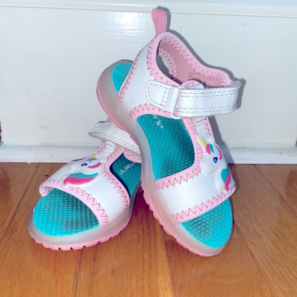 Carters Toddler Girls Sandals Size 6 & 7 White, Pink, Straps, Light Up, Unicorns - Picture 4 of 7